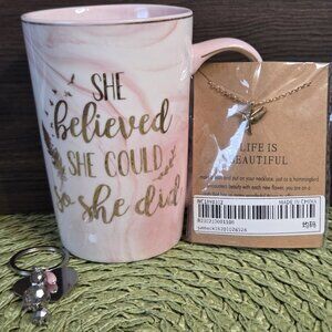 Inspirational Pink Mug and Jewelry Bundle 🌸